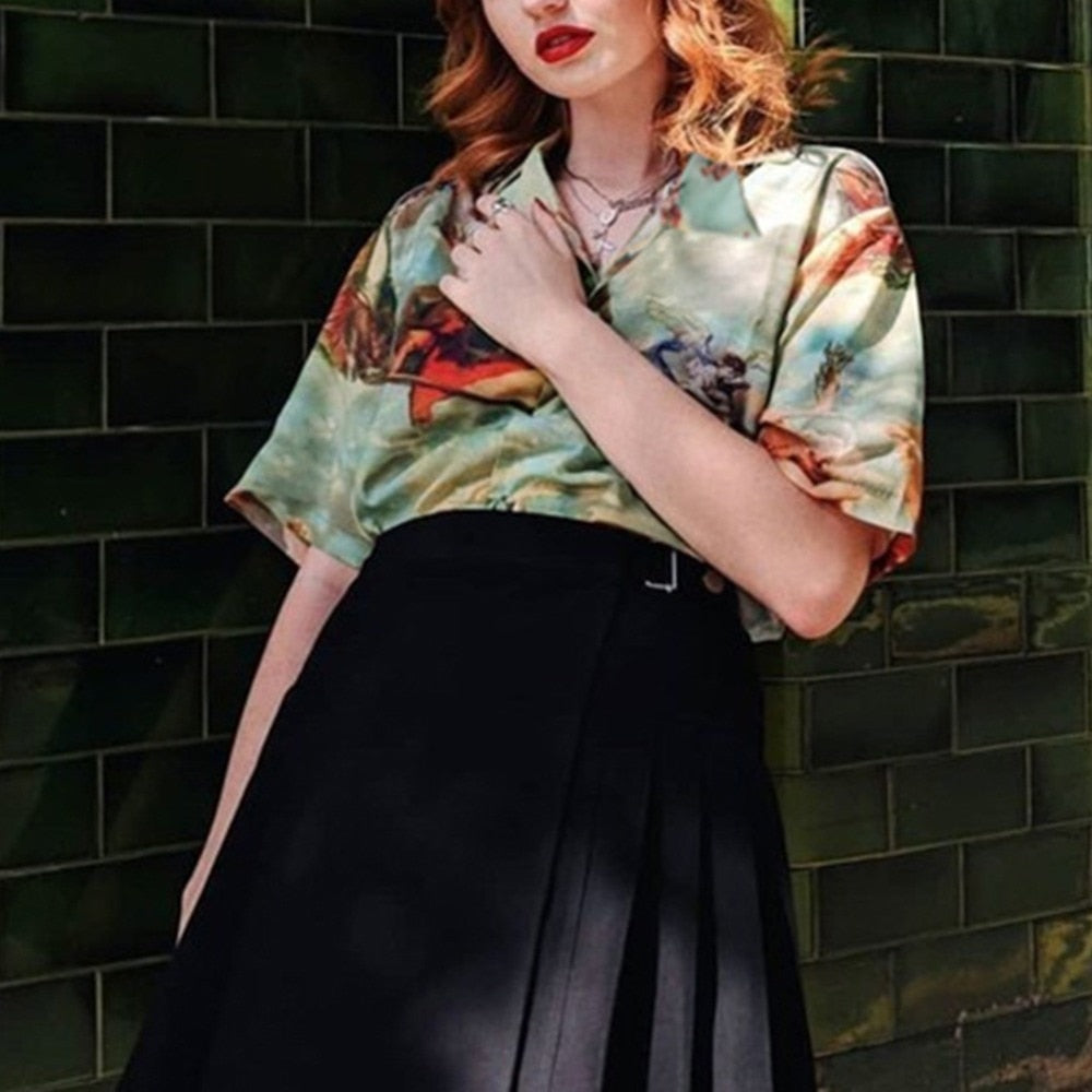 Aesthetic Cupid Angel Print  Cardigan Short Sleeve Summer Top