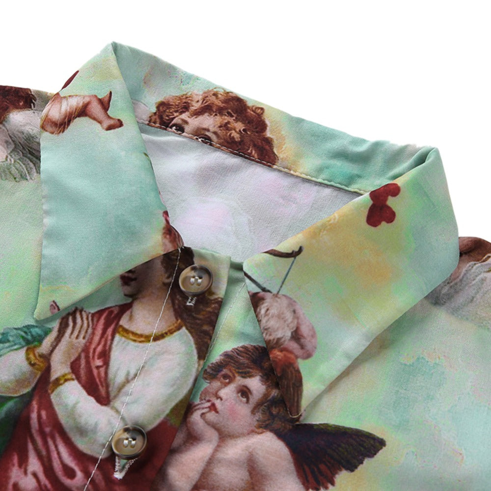 Aesthetic Cupid Angel Print  Cardigan Short Sleeve Summer Top