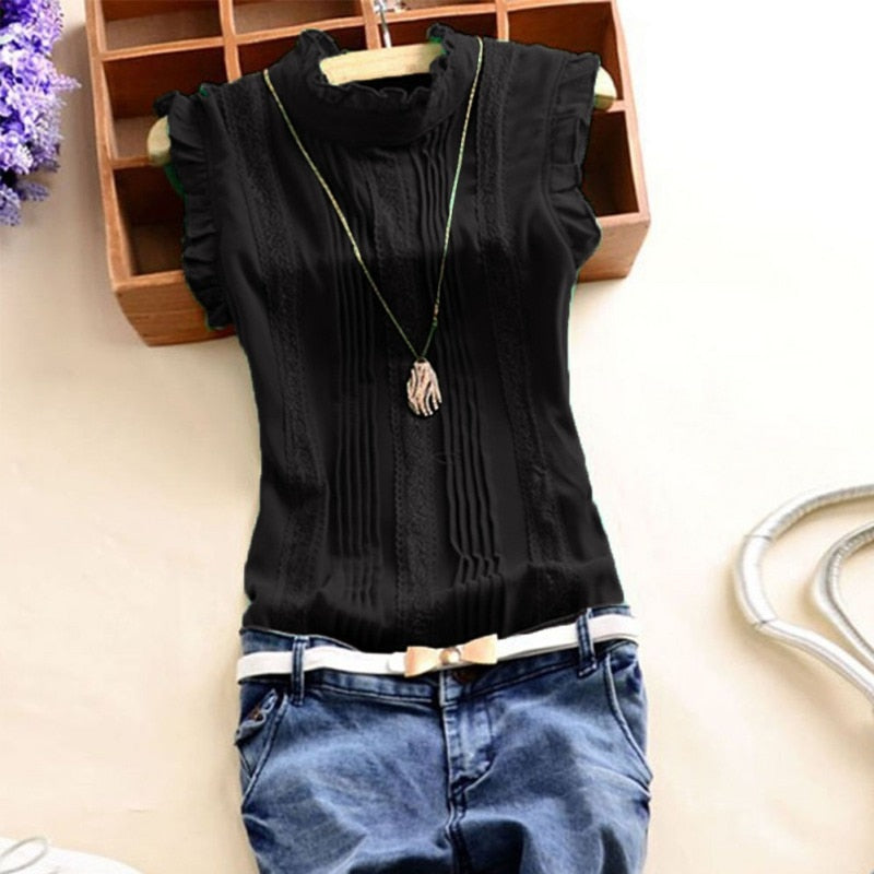 Vogue Women Ruffle Sleeve Neck Slim Fitted Shirts