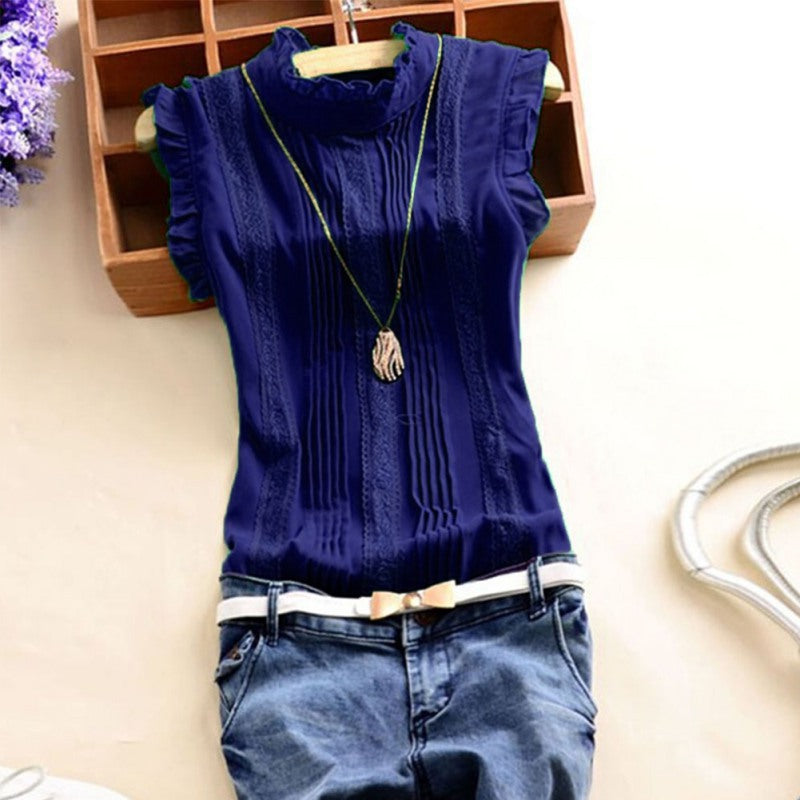 Vogue Women Ruffle Sleeve Neck Slim Fitted Shirts