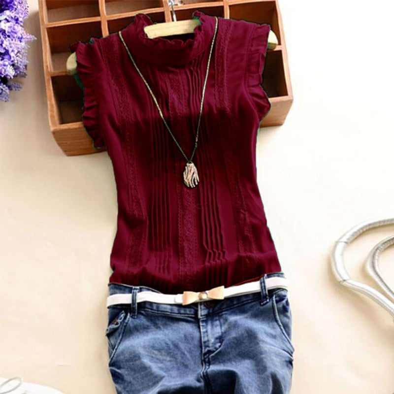Vogue Women Ruffle Sleeve Neck Slim Fitted Shirts