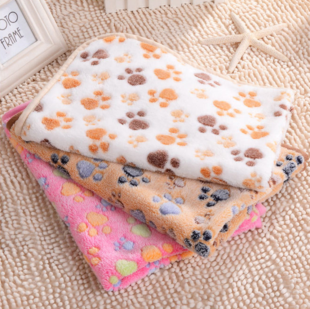 Pet Dog Cat Mattress Soft Paw Print Coral Fleece Blanket.