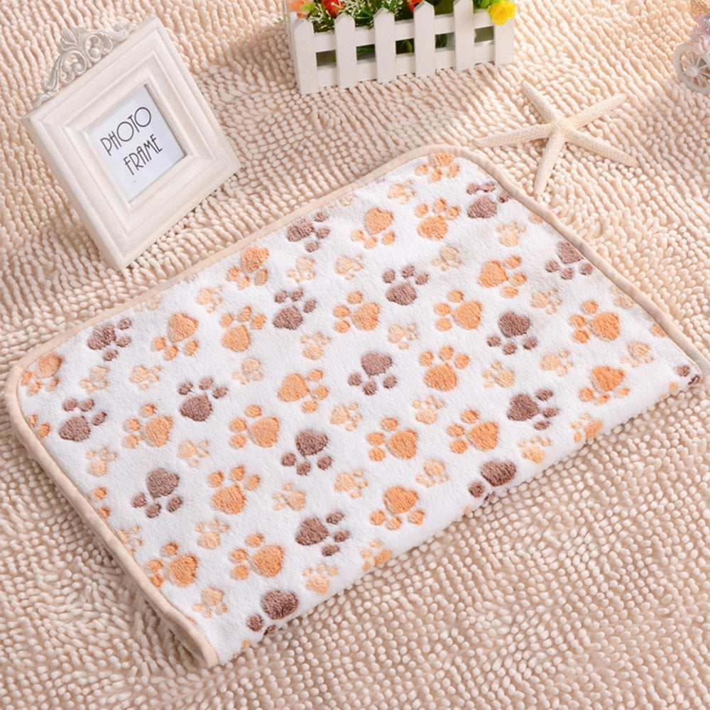Pet Dog Cat Mattress Soft Paw Print Coral Fleece Blanket.