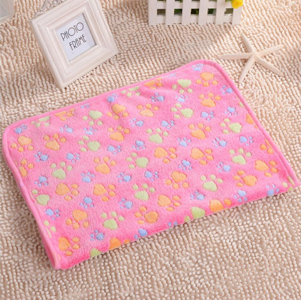 Pet Dog Cat Mattress Soft Paw Print Coral Fleece Blanket.