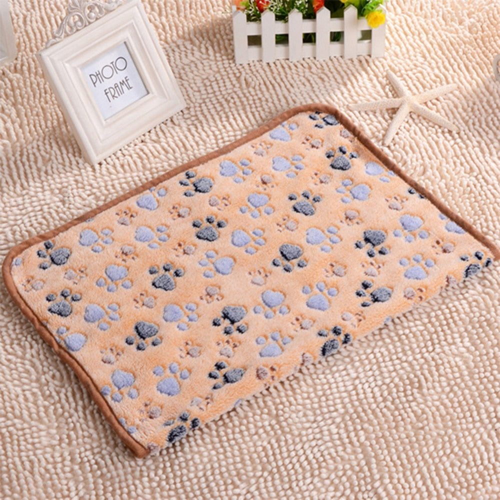 Pet Dog Cat Mattress Soft Paw Print Coral Fleece Blanket.