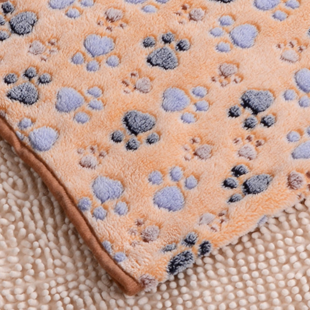 Pet Dog Cat Mattress Soft Paw Print Coral Fleece Blanket.