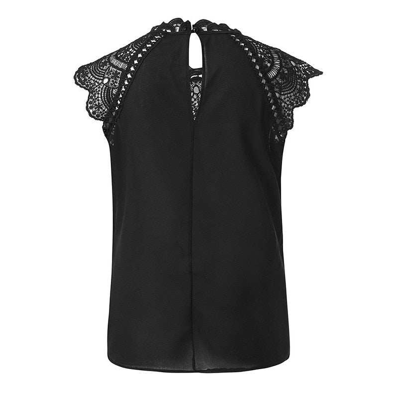 Sleeveless Lace Patchwork Solid Shirt