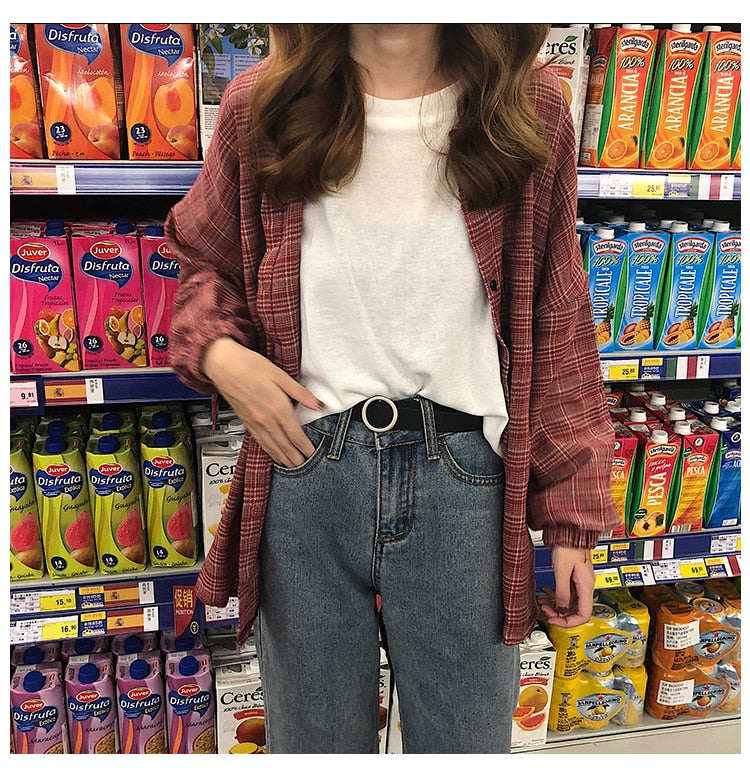 Vent Vintage Plaid Shirt Single Breasted