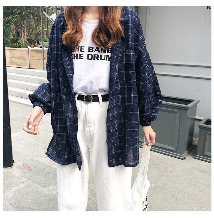 Vent Vintage Plaid Shirt Single Breasted