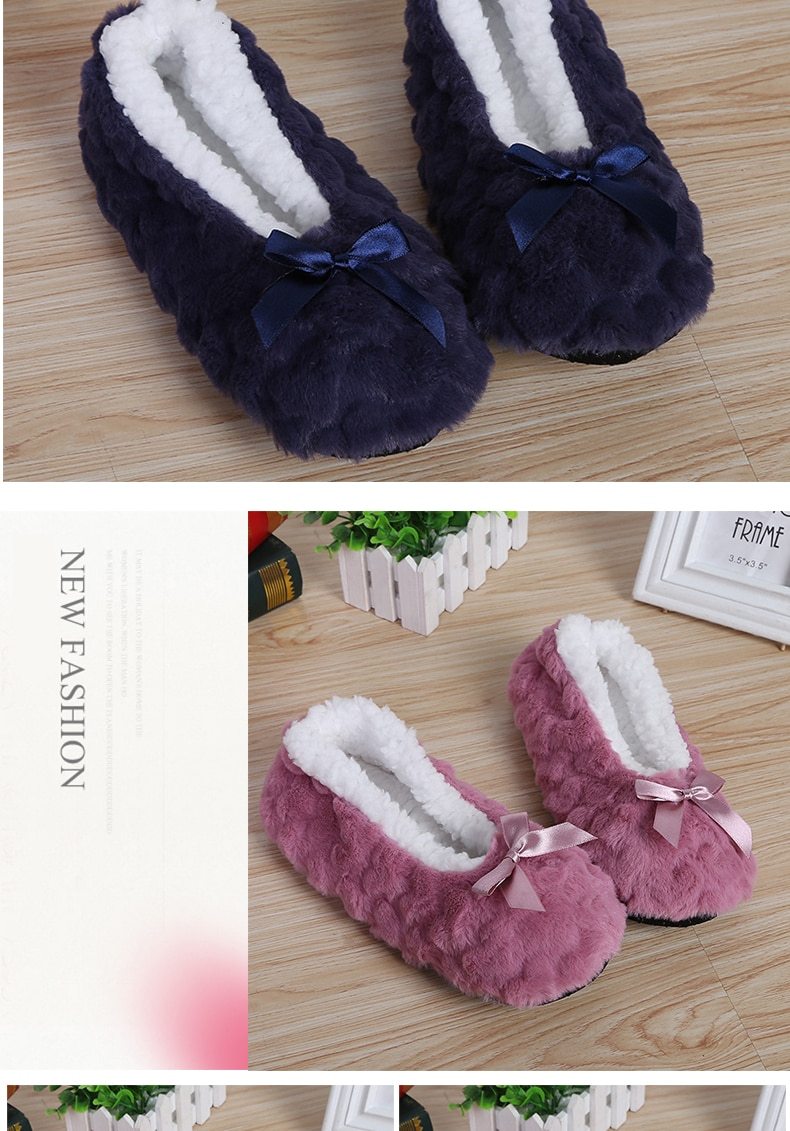 Indoor Home Slippers Warm Soft Plush Slippers Non-slip Indoor Fur Slippers Solid Color Cute Women Shoes