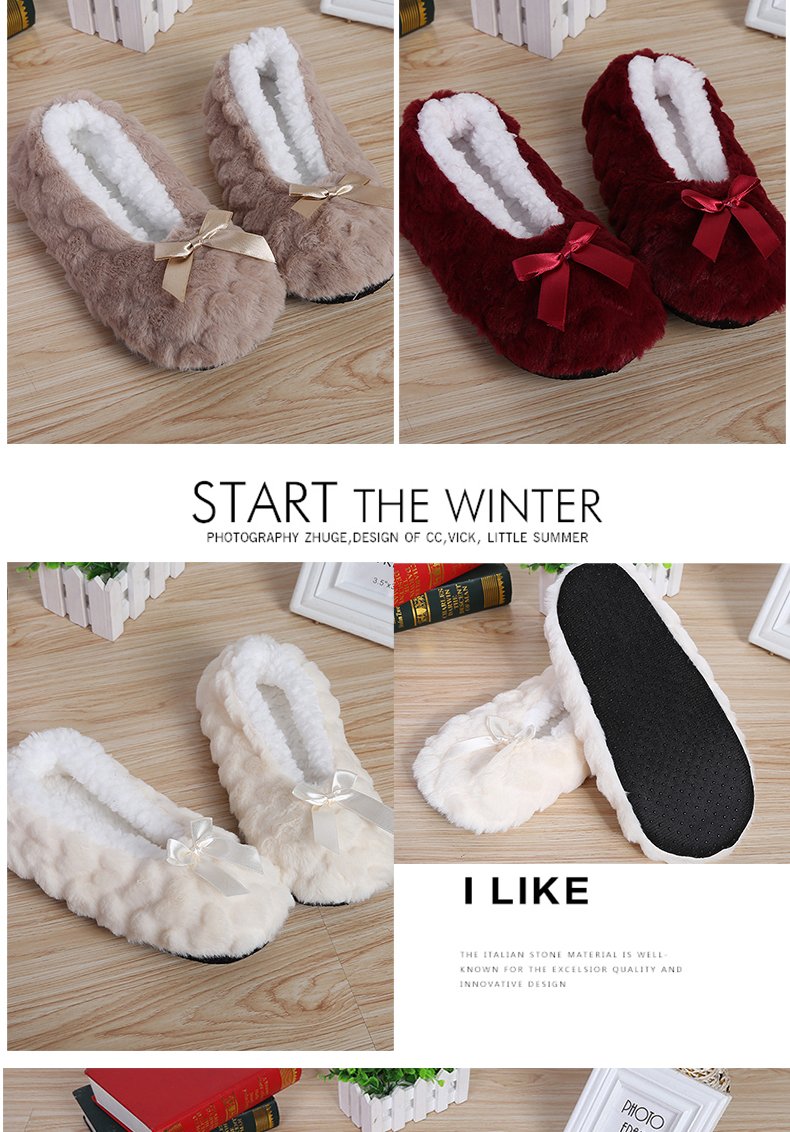 Indoor Home Slippers Warm Soft Plush Slippers Non-slip Indoor Fur Slippers Solid Color Cute Women Shoes