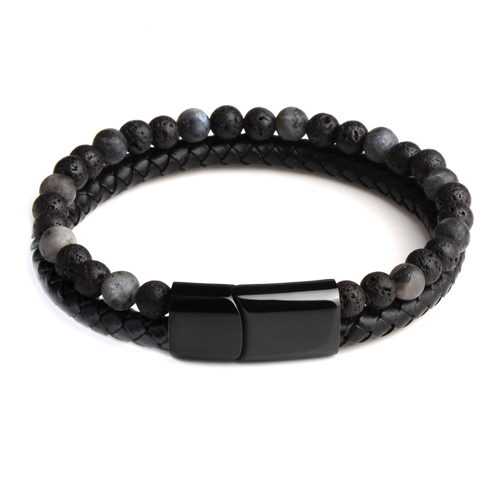 Natural Stone Genuine Leather Black Stainless Steel Magnetic Clasp Tiger eye