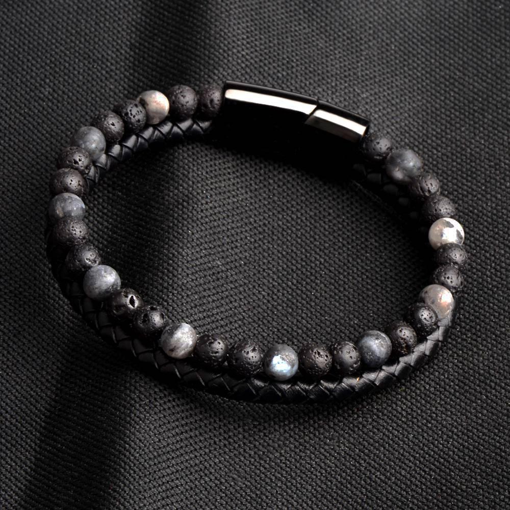 Natural Stone Genuine Leather Black Stainless Steel Magnetic Clasp Tiger eye
