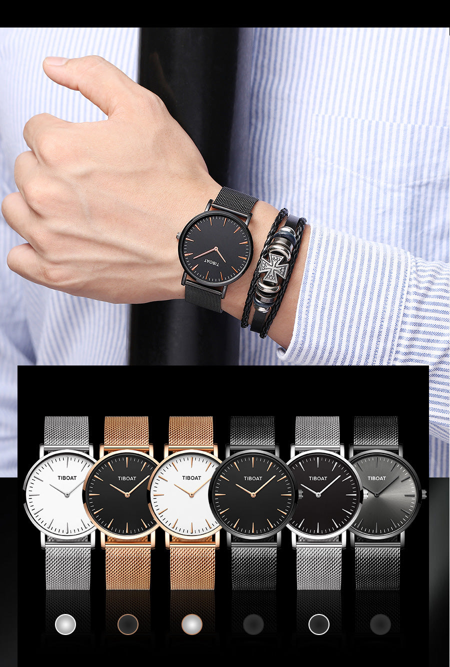 Luxury Quartz Watch Men Casual Slim Mesh Steel Waterproof sports watches