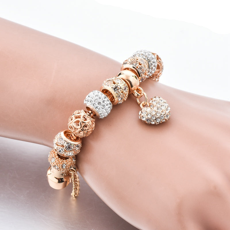 Crystal Heart Charm Bangles