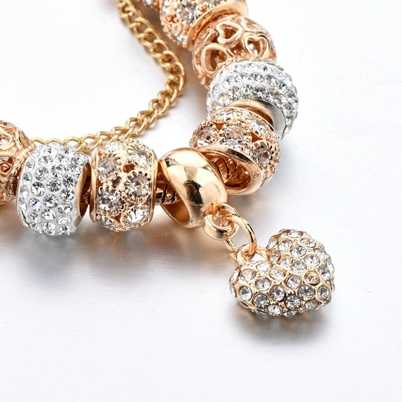 Crystal Heart Charm Bangles