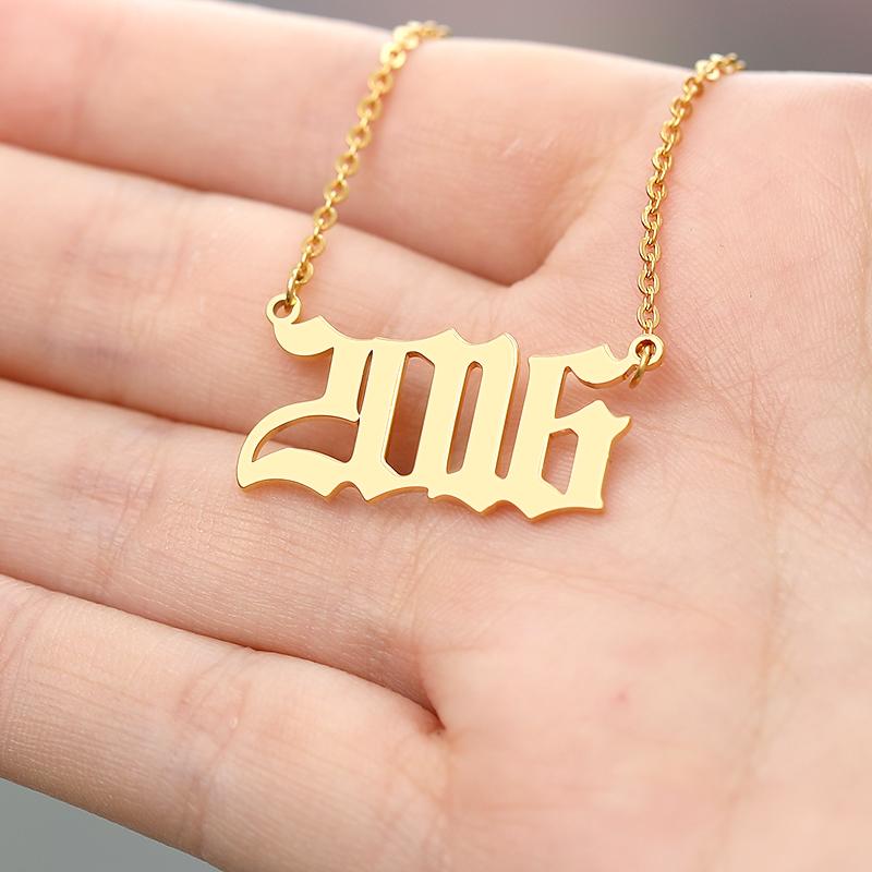 Stainless Steel Year Number Necklaces For Women Men Gold Silver Color Long Chain Male Female Pendant Necklace Fashion Jewelry
