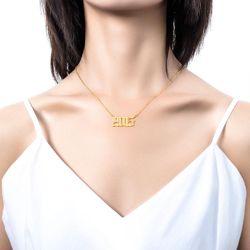 Stainless Steel Year Number Necklaces For Women Men Gold Silver Color Long Chain Male Female Pendant Necklace Fashion Jewelry