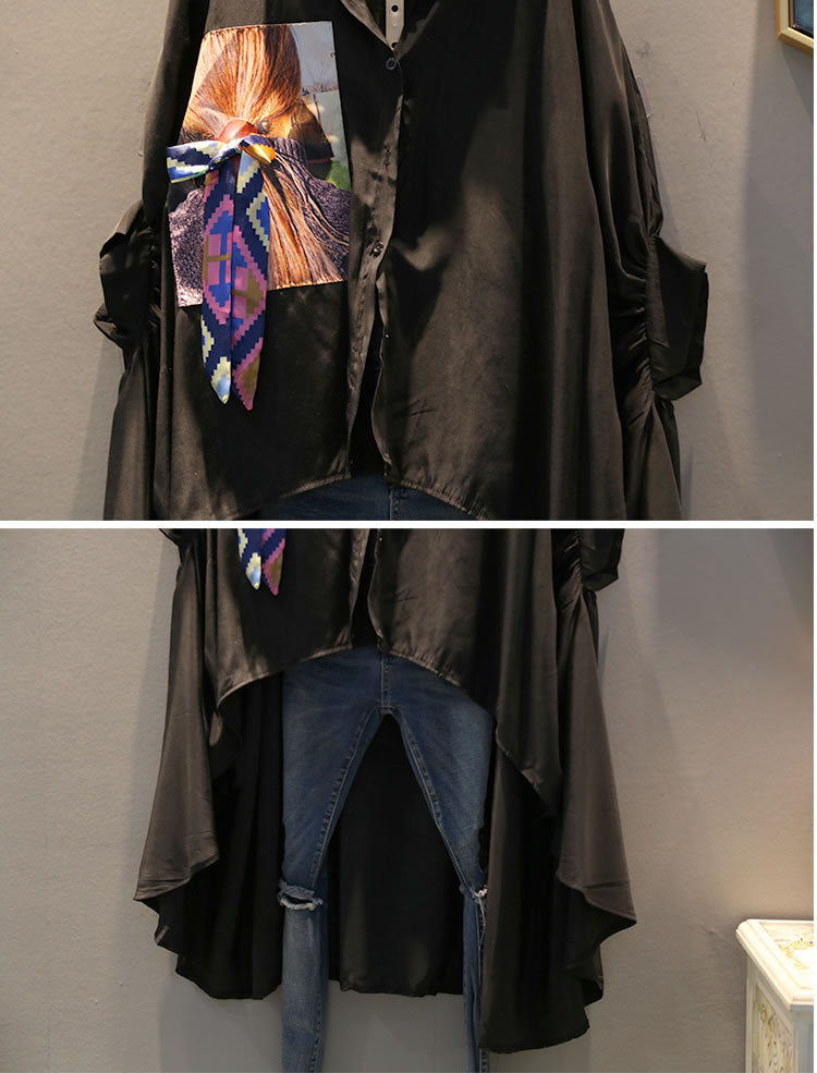 Irregular Pleated Black White Shirt Trending Summer Fashion