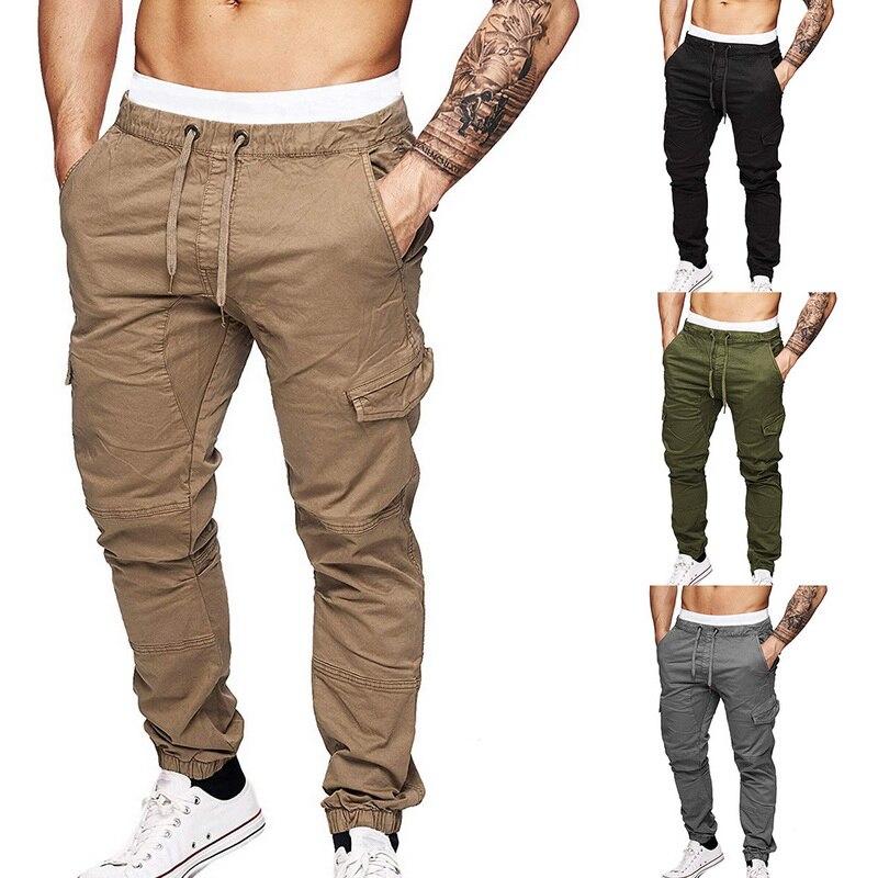 Laamei Drawstring Waist Cago Pants Slim Fit Men Jogging Sweatpant Trousers