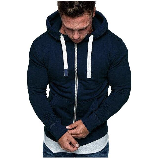 Winter Men Zipper Hoodies Slim Fit Hooded Sweatshirt Outwear Warm Coat Jackets Outfits