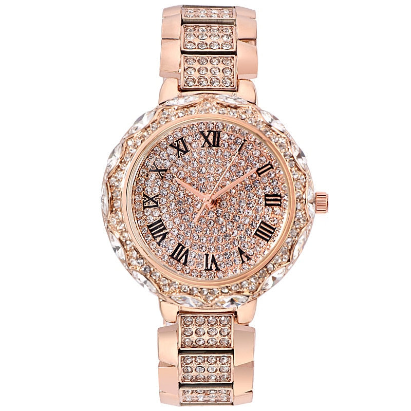 Gold Clock  Crystal Quartz Watch Fashion Women's Wristwatch