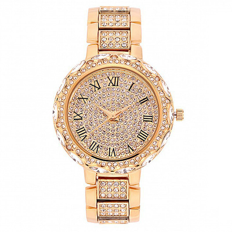 Gold Clock  Crystal Quartz Watch Fashion Women's Wristwatch