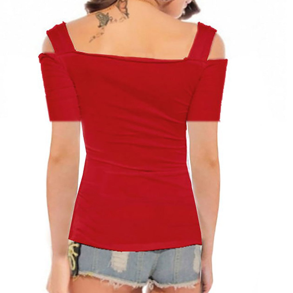 Off Shoulder Metallic Buckle Shoulder Strap Tops