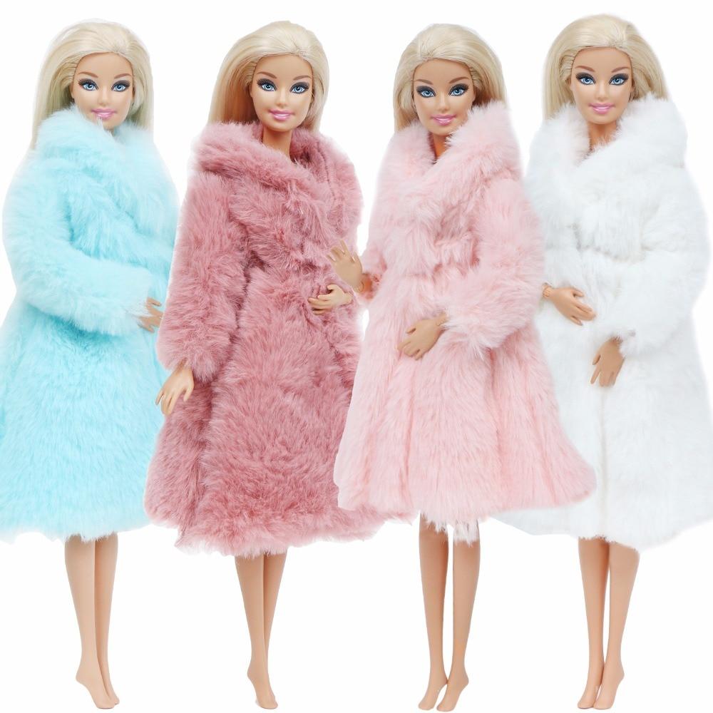 Multicolor 1 Set  Long Sleeve Soft Fur Coat Tops Dress Winter Warm Casual Wear Accessories Clothes for Barbie Doll Kids Toy