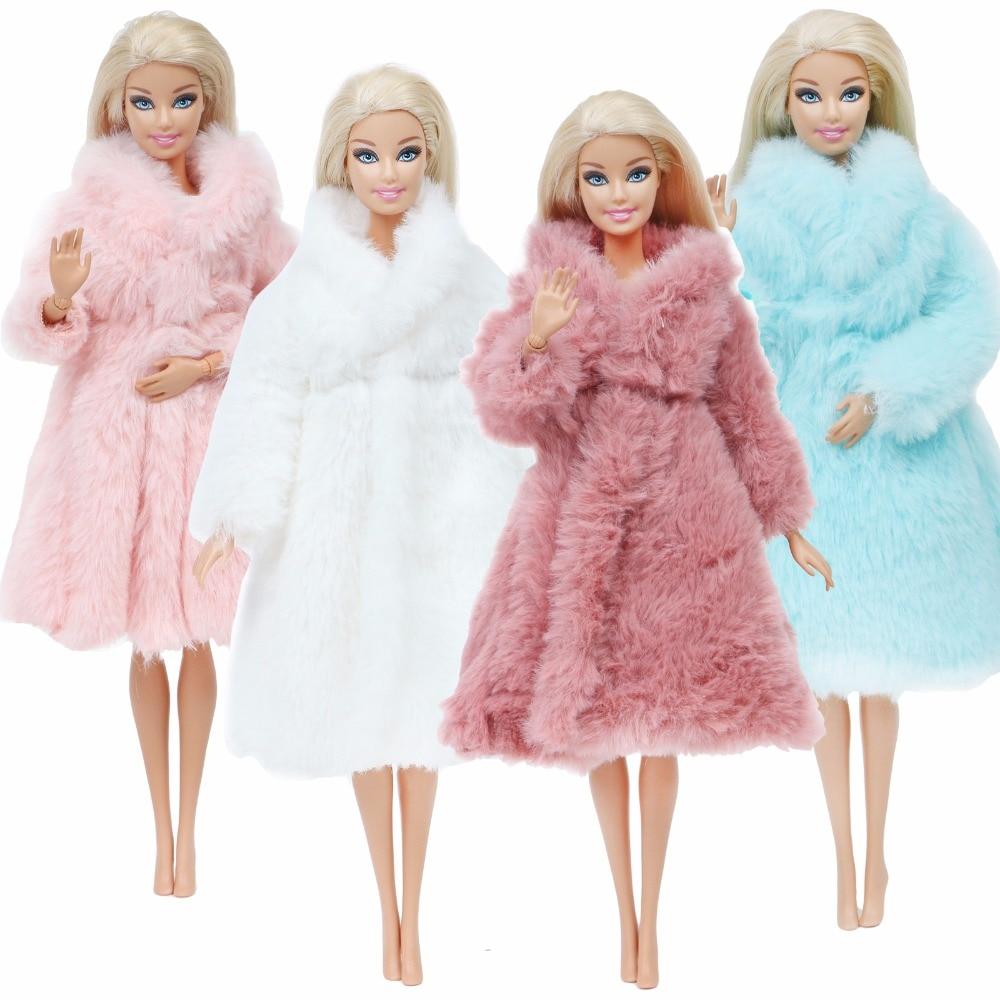 Multicolor 1 Set  Long Sleeve Soft Fur Coat Tops Dress Winter Warm Casual Wear Accessories Clothes for Barbie Doll Kids Toy