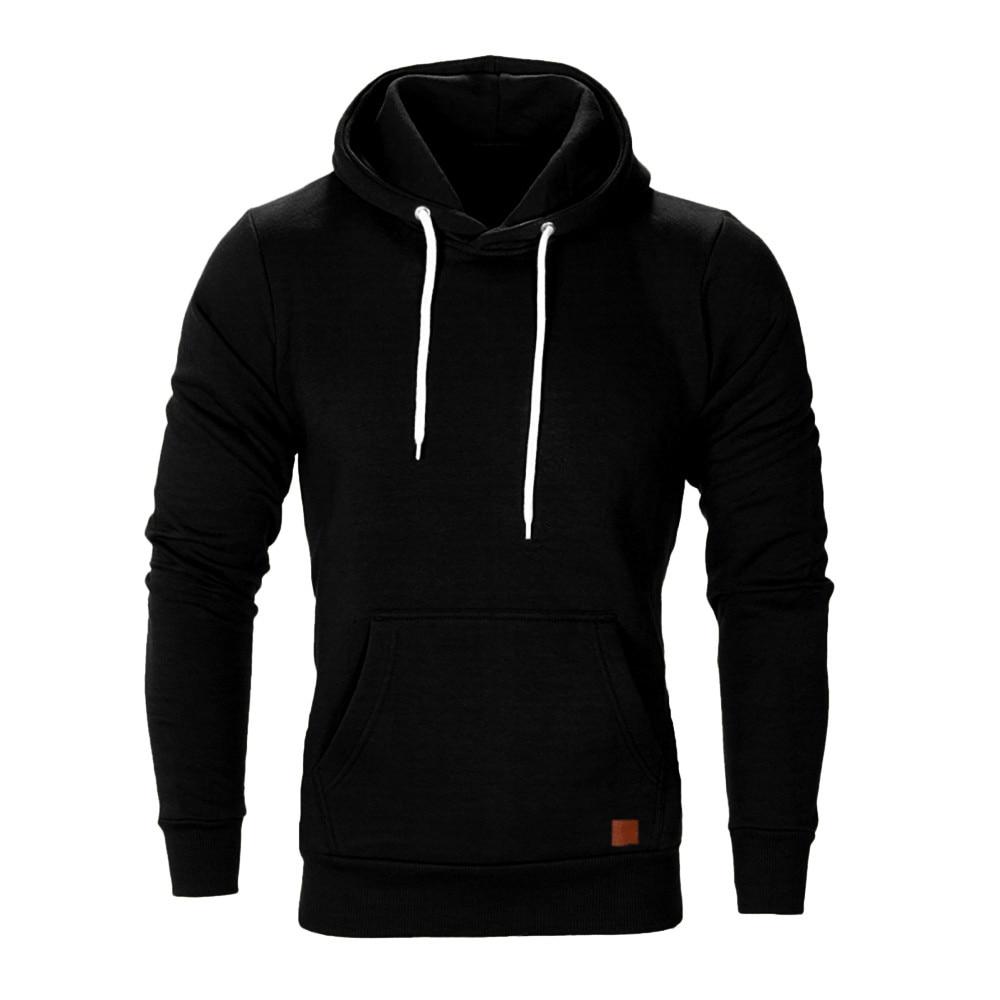 Hoodies Sweatshirt  Long Sleeve Solid Hoodie men Black