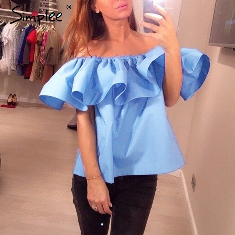crop tops Elegant ruffle slash neck party tees beach tube top