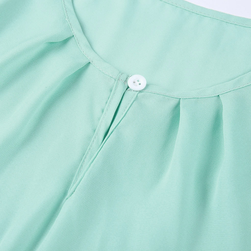 Lace Button cotton Short Sleeve Chiffon blouse