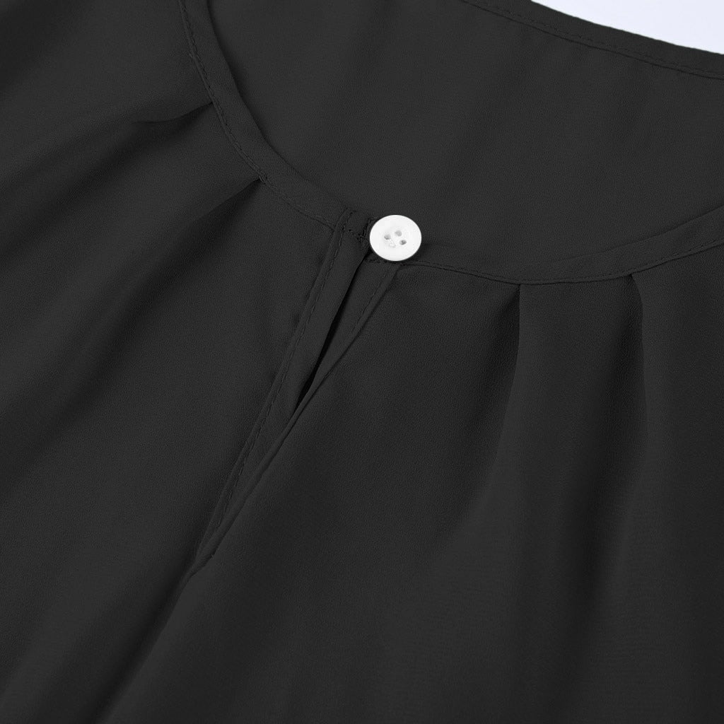 Lace Button cotton Short Sleeve Chiffon blouse
