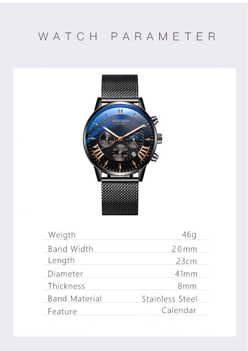 Business Quartz Wristwatches Analog Steel Men Watch  Wrist Clock