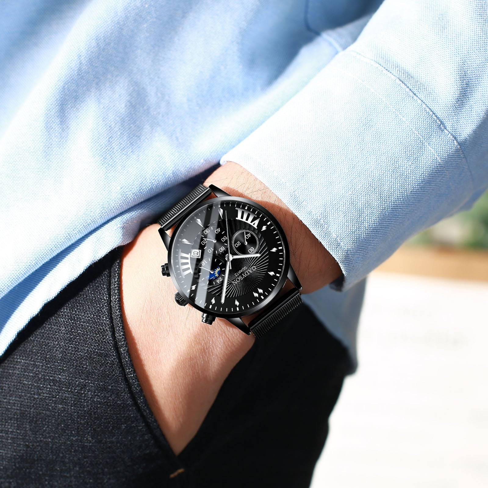 Business Quartz Wristwatches Analog Steel Men Watch  Wrist Clock
