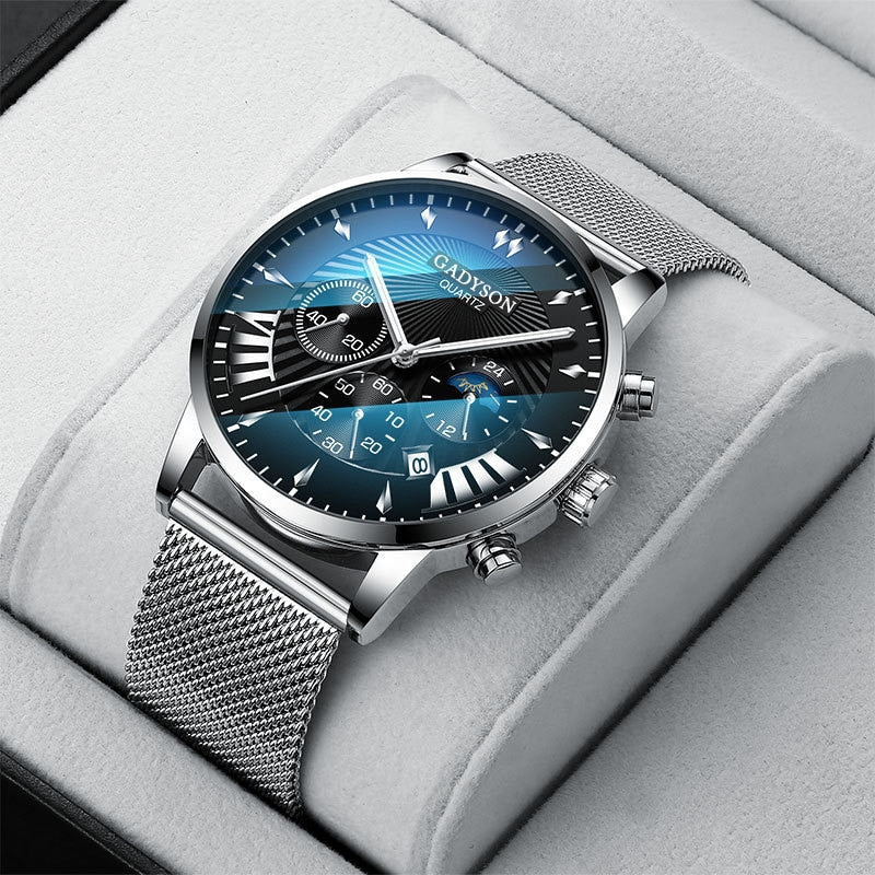 Business Quartz Wristwatches Analog Steel Men Watch  Wrist Clock