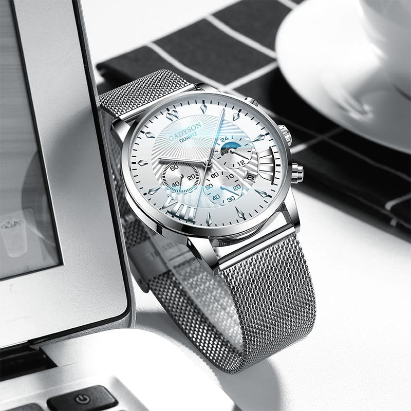 Business Quartz Wristwatches Analog Steel Men Watch  Wrist Clock