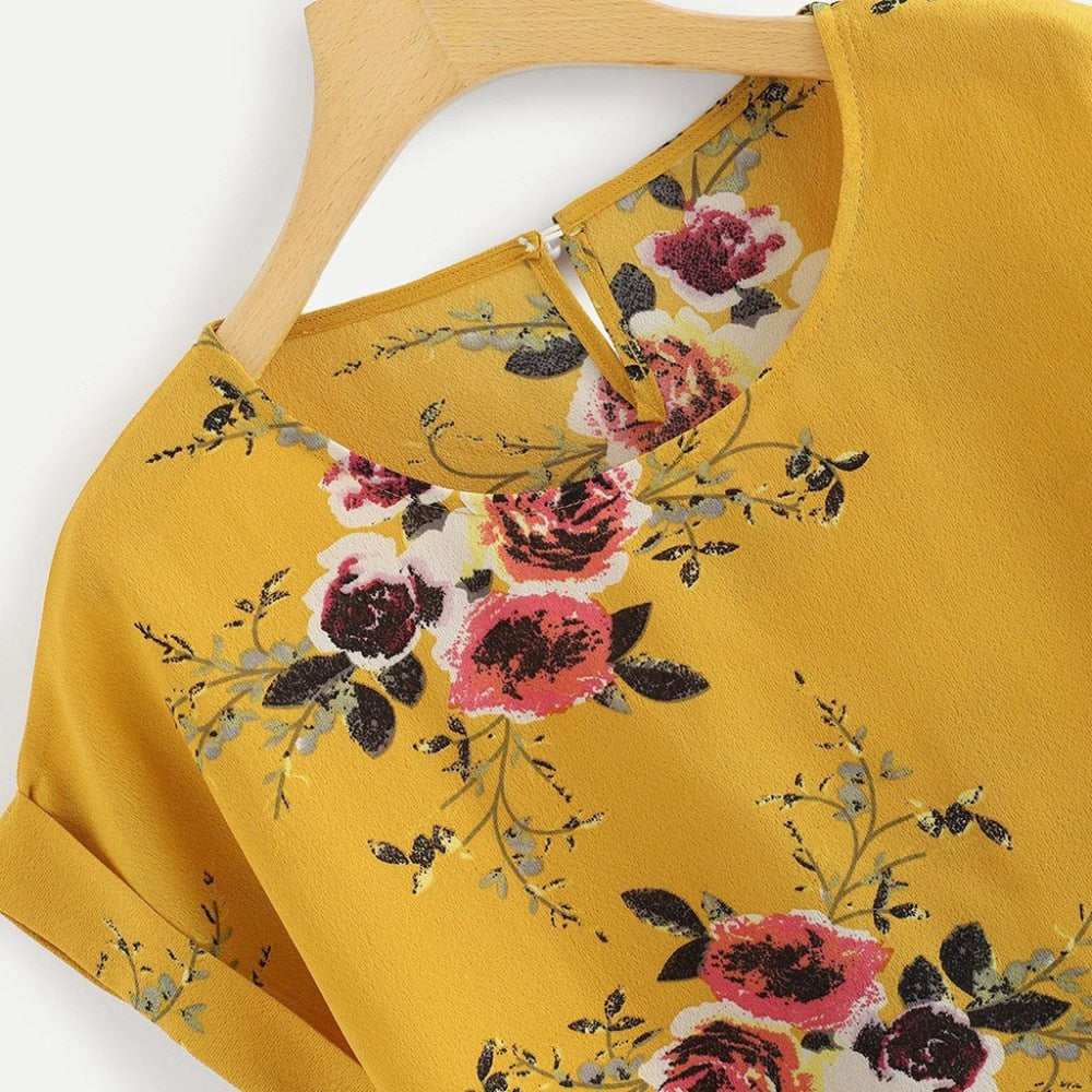 Summer Fashion Floral Print Blouse Pullover