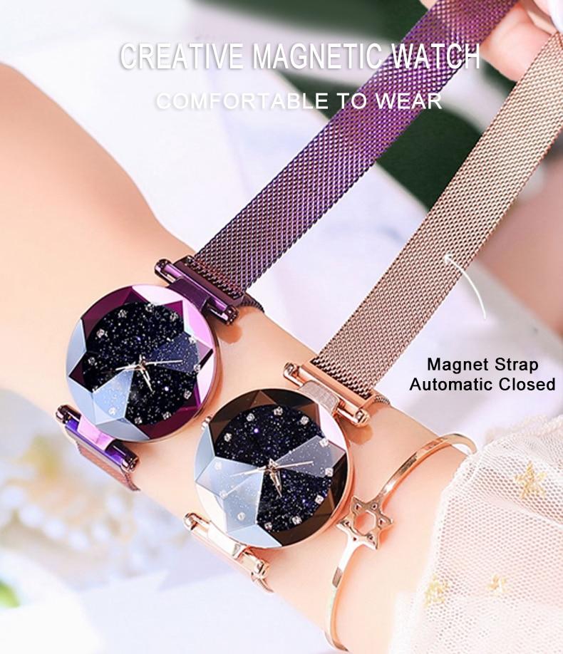 Luxury Starry Sky Stainless Steel Mesh Bracelet Crystal Analog Quartz Wristwatches Ladies Sports