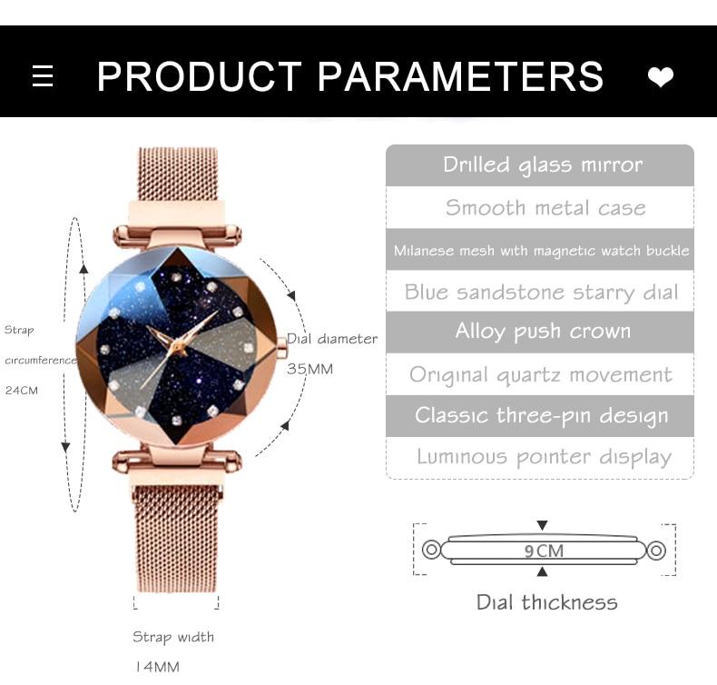 Luxury Starry Sky Stainless Steel Mesh Bracelet Crystal Analog Quartz Wristwatches Ladies Sports