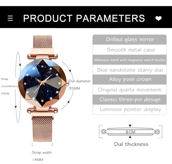 Luxury Starry Sky Stainless Steel Mesh Bracelet Crystal Analog Quartz Wristwatches Ladies Sports