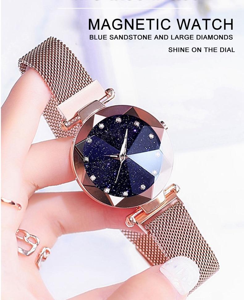 Luxury Starry Sky Stainless Steel Mesh Bracelet Crystal Analog Quartz Wristwatches Ladies Sports