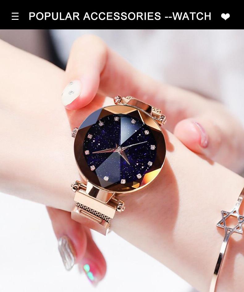 Luxury Starry Sky Stainless Steel Mesh Bracelet Crystal Analog Quartz Wristwatches Ladies Sports