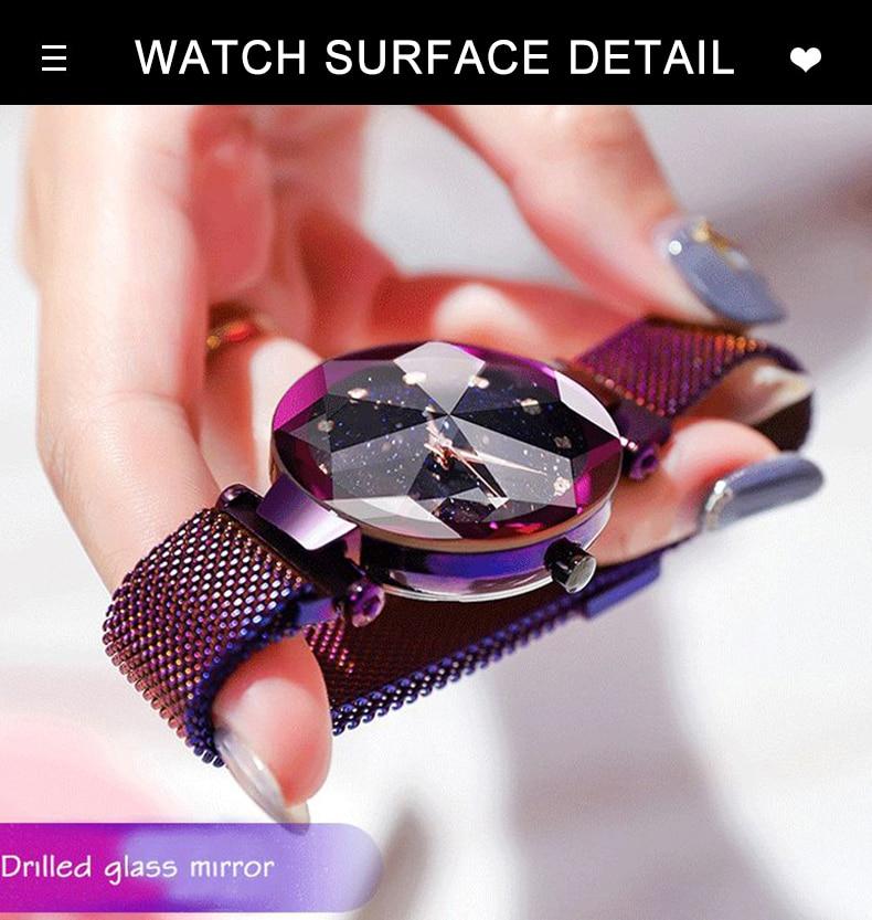 Luxury Starry Sky Stainless Steel Mesh Bracelet Crystal Analog Quartz Wristwatches Ladies Sports