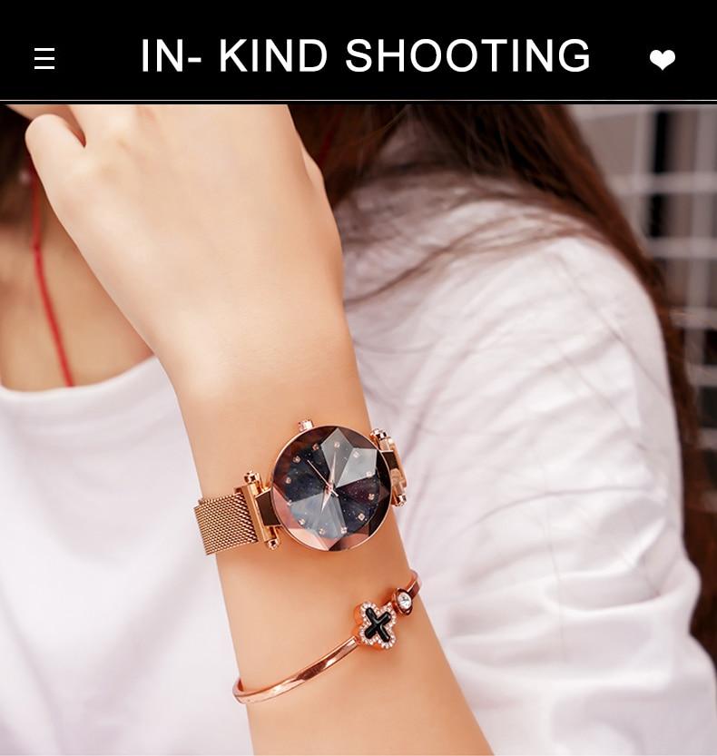 Luxury Starry Sky Stainless Steel Mesh Bracelet Crystal Analog Quartz Wristwatches Ladies Sports