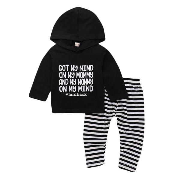 Toddler Newborn Baby Boy Girl Outfits Clothes Hoodie Tops+ Striped Pants Legging Set