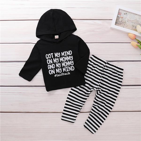 Toddler Newborn Baby Boy Girl Outfits Clothes Hoodie Tops+ Striped Pants Legging Set