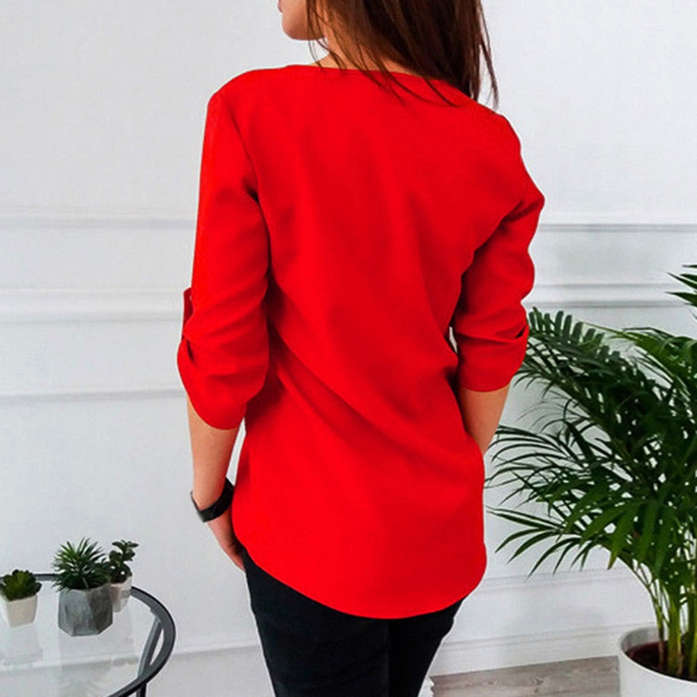 LAAMEI Zipper Short Sleeve Sexy V Neck Top