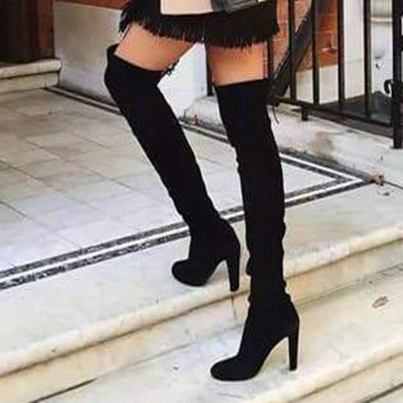 Women's BootsNew Pointed Thick With Side Zipper Over The Knee Boots Elastic Boots Women's Shoes Footwear
